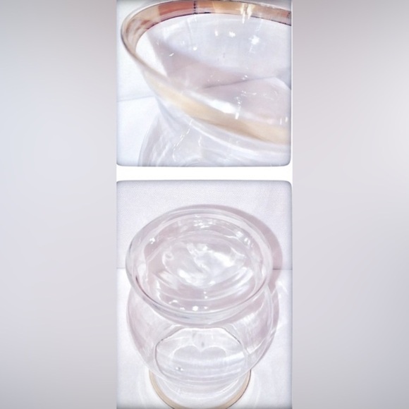 Vintage Style Clear Glass Footed Hurricane Vase with Gold Rimmed Top Edge - Picture 3 of 5